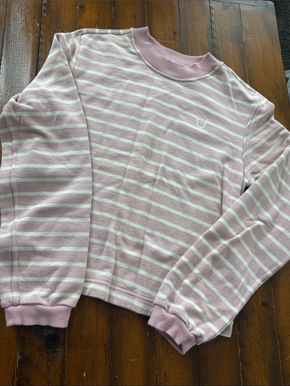 lululemon athletica Pink and White Striped Crewneck Sweater